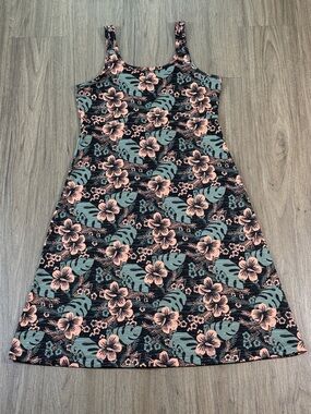 Columbia Black Tropical Floral Dress with Orange Pink Teal Print, Size XS TS